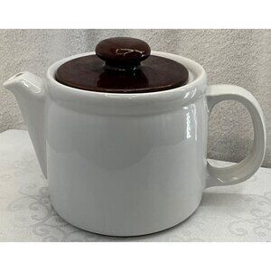 Vintage McCoy #1418 White Ceramic Teapot With Brown‎ Lid